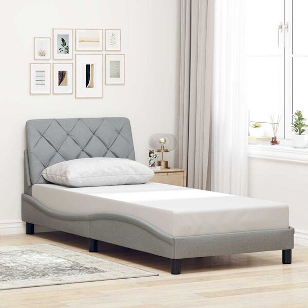 vidaXL Estructura de cama sin colch&oacute;n tela gris claro 90x190 cm