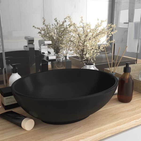 vidaXL Lavabo de lujo ovalado cer&aacute;mica negro mate 40x33 cm