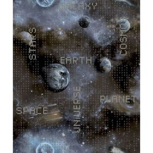 Noordwand Papel de pared Good Vibes Galaxy Planets and Text azul negro