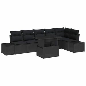 vidaXL Conjunto de sof&aacute; de jard&iacute;n 7 uds. Negro rat&aacute;n sint&eacute;tico