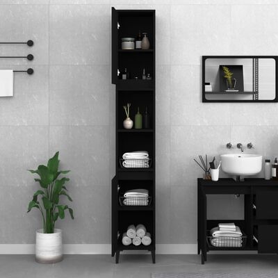 vidaXL Armario de baño madera contrachapada negro 30x30x190 cm