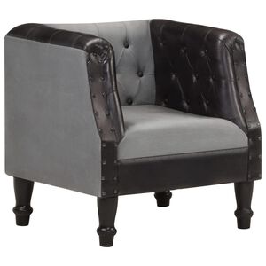 vidaXL Sill&oacute;n de cuero aut&eacute;ntico y madera maciza de mango negro