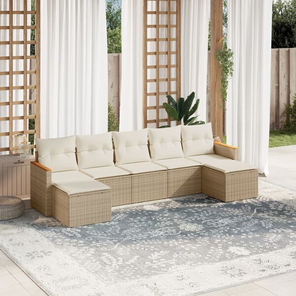 vidaXL Set sof&aacute;s de jard&iacute;n 7 piezas y cojines rat&aacute;n sint&eacute;tico beige
