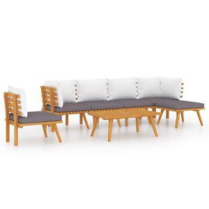 vidaXL Muebles de jard&iacute;n 7 piezas con cojines madera maciza de acacia