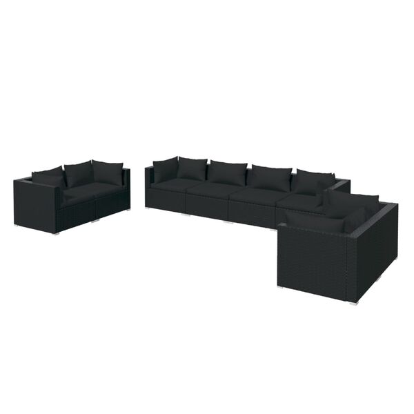 vidaXL Set de muebles de jard&iacute;n 8 pzas y cojines rat&aacute;n sint&eacute;tico negro