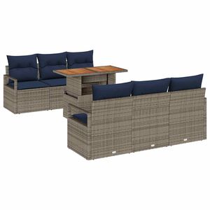 vidaXL Conjunto de sof&aacute; de jard&iacute;n con coj&iacute;n 7 pcs gris y azul marino