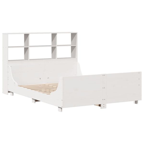 vidaXL Cama con estanter&iacute;a sin colch&oacute;n madera maciza blanca 140x200 cm