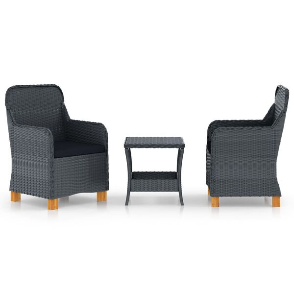 vidaXL Set muebles jardín 3 pzas ratán sintético gris oscuro y cojines