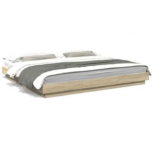 vidaXL Estructura de cama con luces LED madera roble Sonoma 200x200 cm