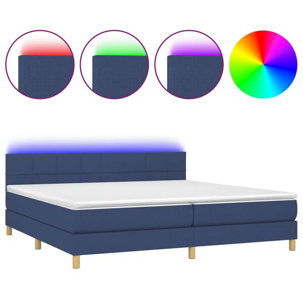 vidaXL Cama box spring con colch&oacute;n y LED tela azul 200x200 cm