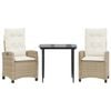 vidaXL Set comedor de jard&iacute;n 3 pzas con cojines rat&aacute;n sint&eacute;tico beige