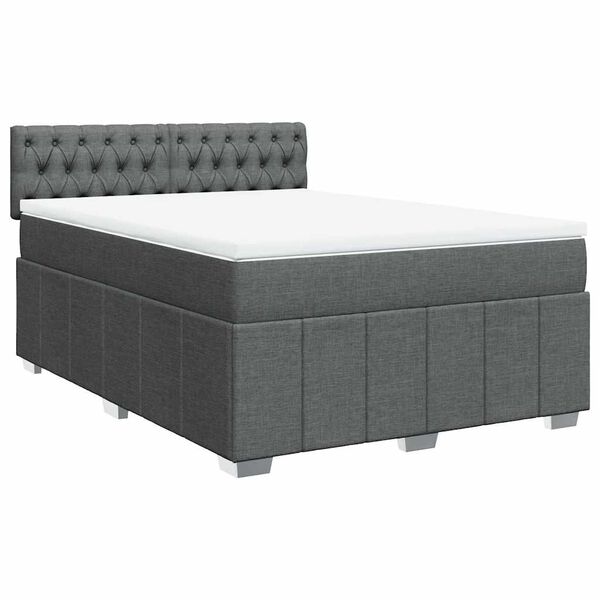 vidaXL Cama box spring con colch&oacute;n tela gris oscuro 140x190 cm
