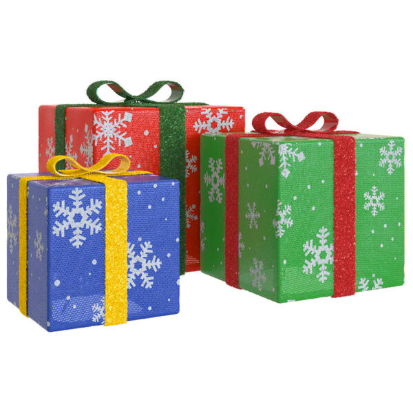 vidaXL Cajas de regalo Navidad iluminadas 3 uds 64 LEDs blanco c&aacute;lido