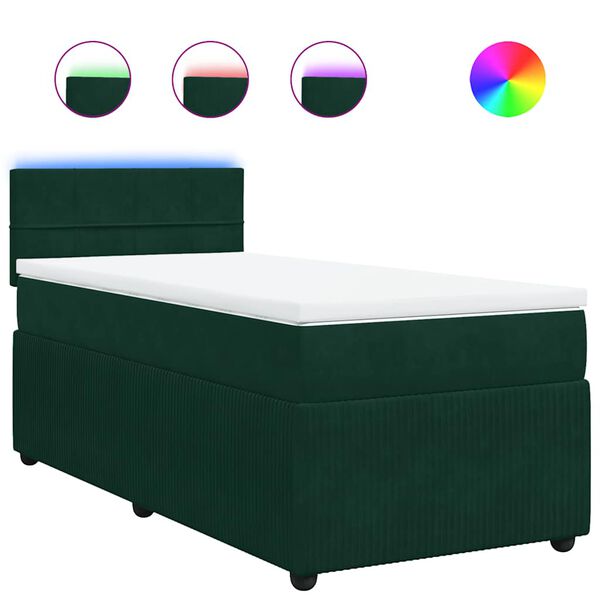 vidaXL Cama box spring con colch&oacute;n terciopelo verde oscuro 90x200 cm