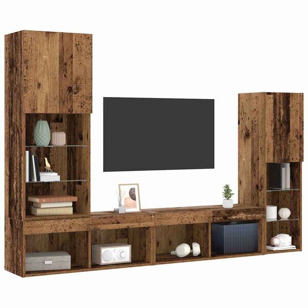 vidaXL Gabinete de TV 4 pcs Madera vieja Madera contrachapada