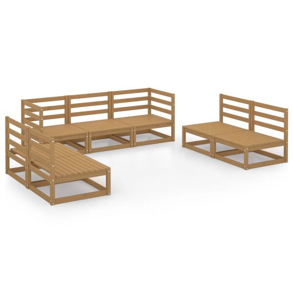 vidaXL Muebles de jardín 7 piezas marrón miel madera maciza de pino