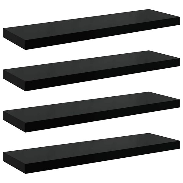 vidaXL Estantes flotantes pared 4 uds negro brillo MDF 90x23,5x3,8cm