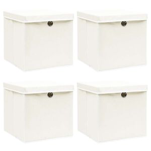 vidaXL Cajas de almacenaje con tapas 4 uds tela blanco 32x32x32 cm