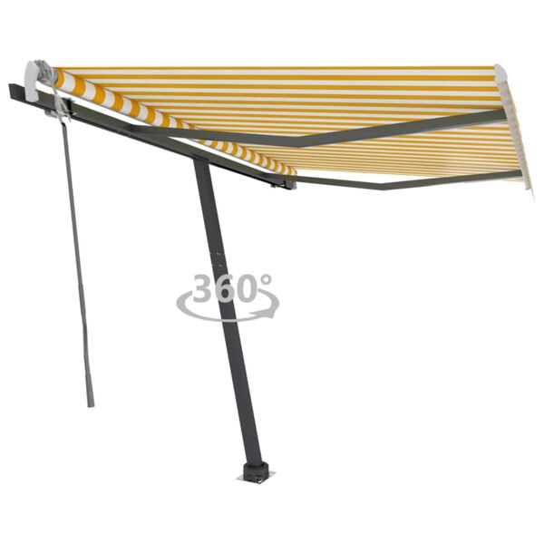 vidaXL Toldo de pie retr&aacute;ctil manual amarillo y blanco 300x250 cm