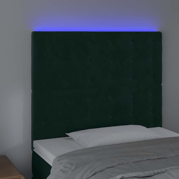 vidaXL Cabecero con luces LED terciopelo verde oscuro 100x5x118/128 cm