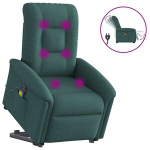 vidaXL Sill&oacute;n masaje el&eacute;ctrico reclinable elevable tela verde oscuro
