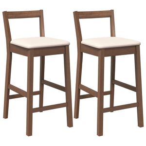 vidaXL Taburetes de bar con cojines, 2 unidades, madera maciza marr&oacute;n, goma