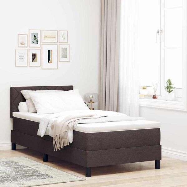 vidaXL Cama tipo Box Spring con colch&oacute;n Marr&oacute;n Oscuro 90 x 190 cm tela