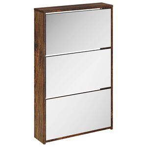 vidaXL Zapatero y espejo 3 niveles roble ahumado 63x17x102,5 cm