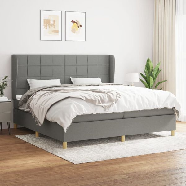vidaXL Cama box spring con colch&oacute;n tela gris oscuro 200x200 cm