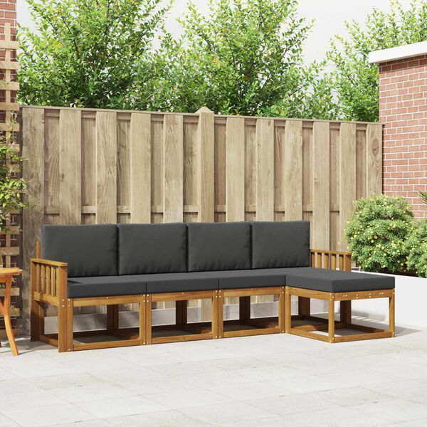 vidaXL Conjunto de sof&aacute;s de exterior 5 pcs Natural y Antracita