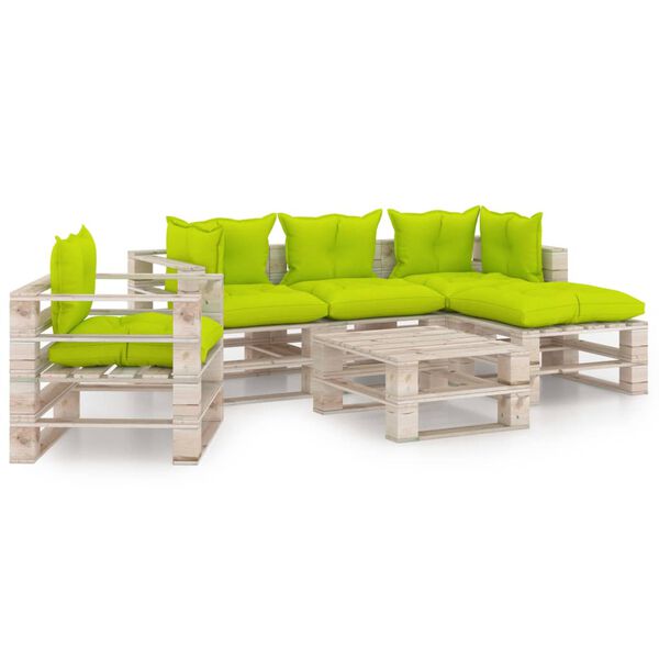 vidaXL Muebles de jard&iacute;n de palets 6 pzas y cojines madera de pino