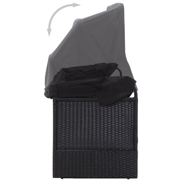 vidaXL Tumbona de jard&iacute;n con toldo rat&aacute;n sint&eacute;tico negro