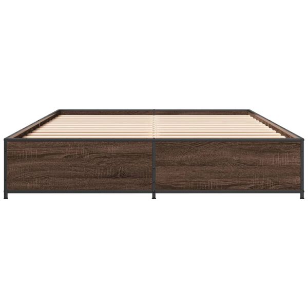 vidaXL Estructura cama madera ingenier&iacute;a metal marr&oacute;n roble 135x190 cm