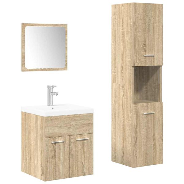 vidaXL Juego de muebles de baño 4 pzas contrachapada roble Sonoma