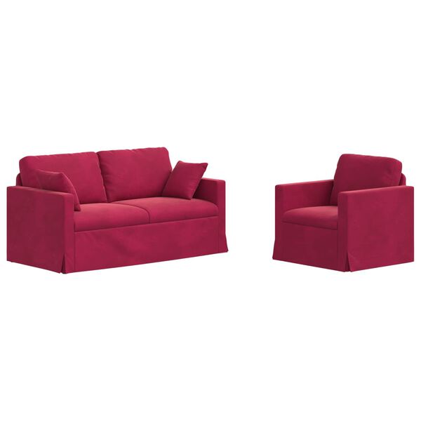 vidaXL Sof&aacute; 2 pcs Rojo vino 158 x 78 x 80 cm Terciopelo