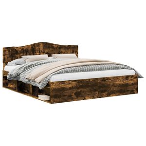 vidaXL Estructura de cama con cabecera Roble ahumado 180 x 200 cm