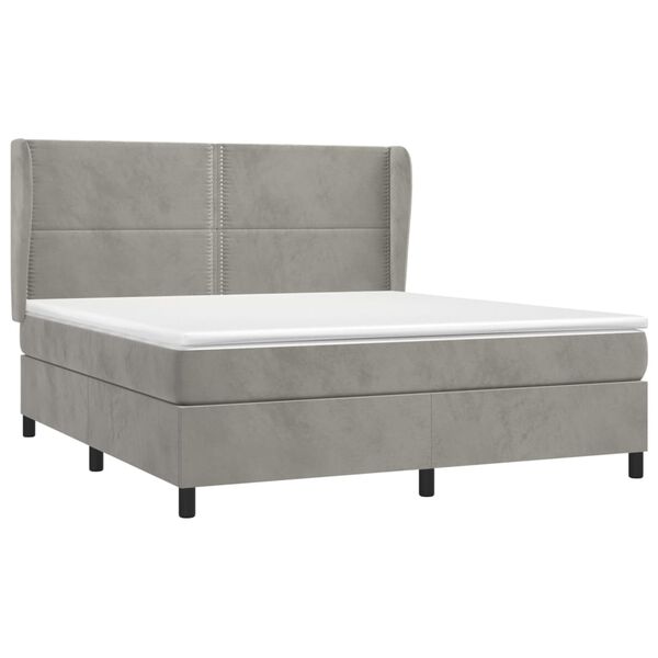 vidaXL Cama box spring con colch&oacute;n terciopelo gris claro 180x200 cm
