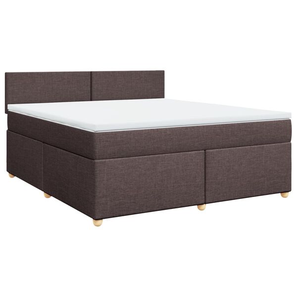 vidaXL Cama box spring con colch&oacute;n tela marr&oacute;n oscuro 180x200 cm