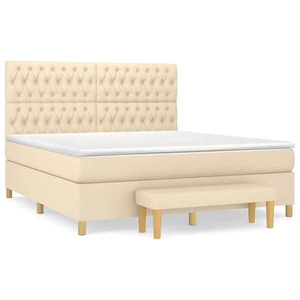 vidaXL Cama box spring con colch&oacute;n tela color crema 180x200 cm