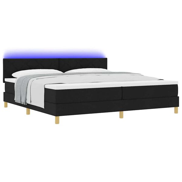 vidaXL Cama Box Spring LED con colch&oacute;n con LED Negro 200 x 200 cm tela