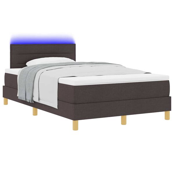 vidaXL Cama Box Spring LED con colch&oacute;n Marr&oacute;n Oscuro 120 x 190 cm tela