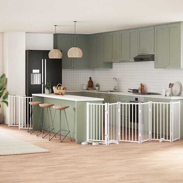 vidaXL Puerta de perros plegable 15 paneles madera &aacute;lamo blanca 750 cm