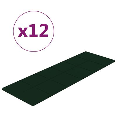 vidaXL Paneles de pared 12 uds terciopelo verde oscuro 90x30cm 3,24 m²
