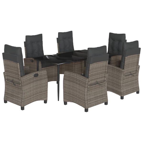 vidaXL Set comedor jard&iacute;n 7 pzas y cojines rat&aacute;n sint&eacute;tico gris