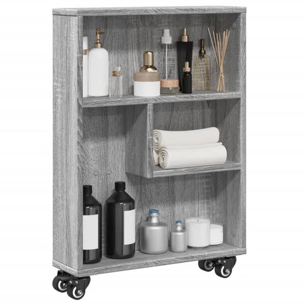 vidaXL Carrito de almacenaje estrecho madera gris Sonoma 48x13x68 cm