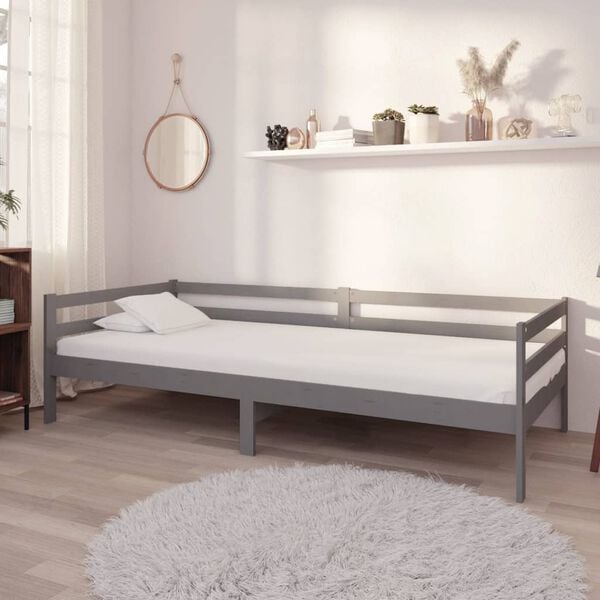 vidaXL Sof&aacute; cama sin colch&oacute;n madera maciza de pino gris 90x200 cm