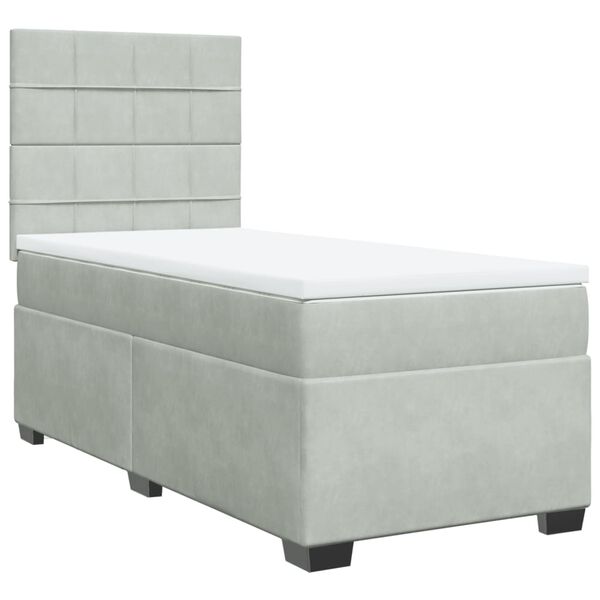 vidaXL Cama box spring con colch&oacute;n terciopelo gris claro 90x190 cm