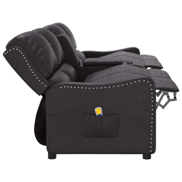 vidaXL Sillón reclinable masaje 4 plazas con portavasos cuero PE negro