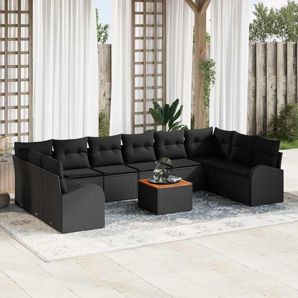vidaXL Conjunto de sof&aacute;s de jard&iacute;n 11 pcs Negro rat&aacute;n sint&eacute;tico