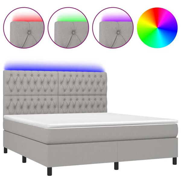 vidaXL Cama box spring colch&oacute;n y luces LED tela gris claro 160x200 cm